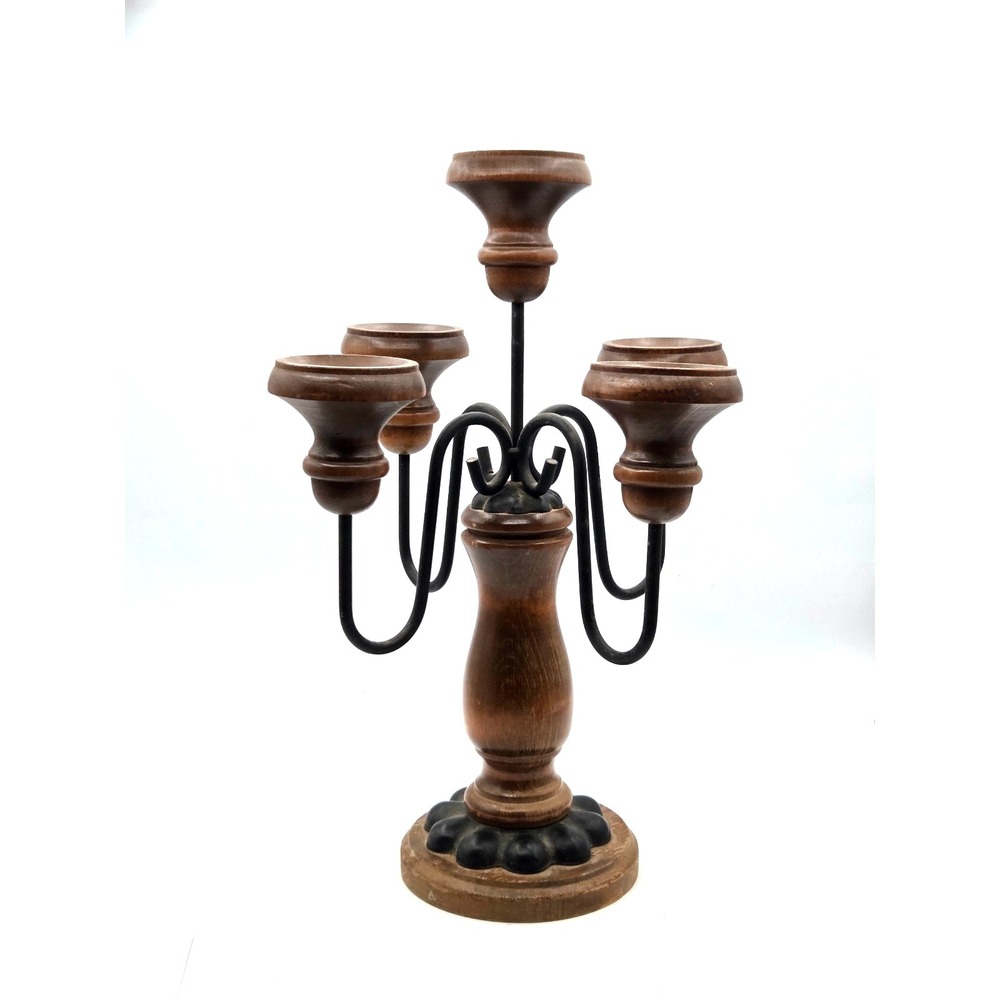 Vintage Homco Home Interiors Wood & Metal 5 Candle Holder Candelabra 14" Tall